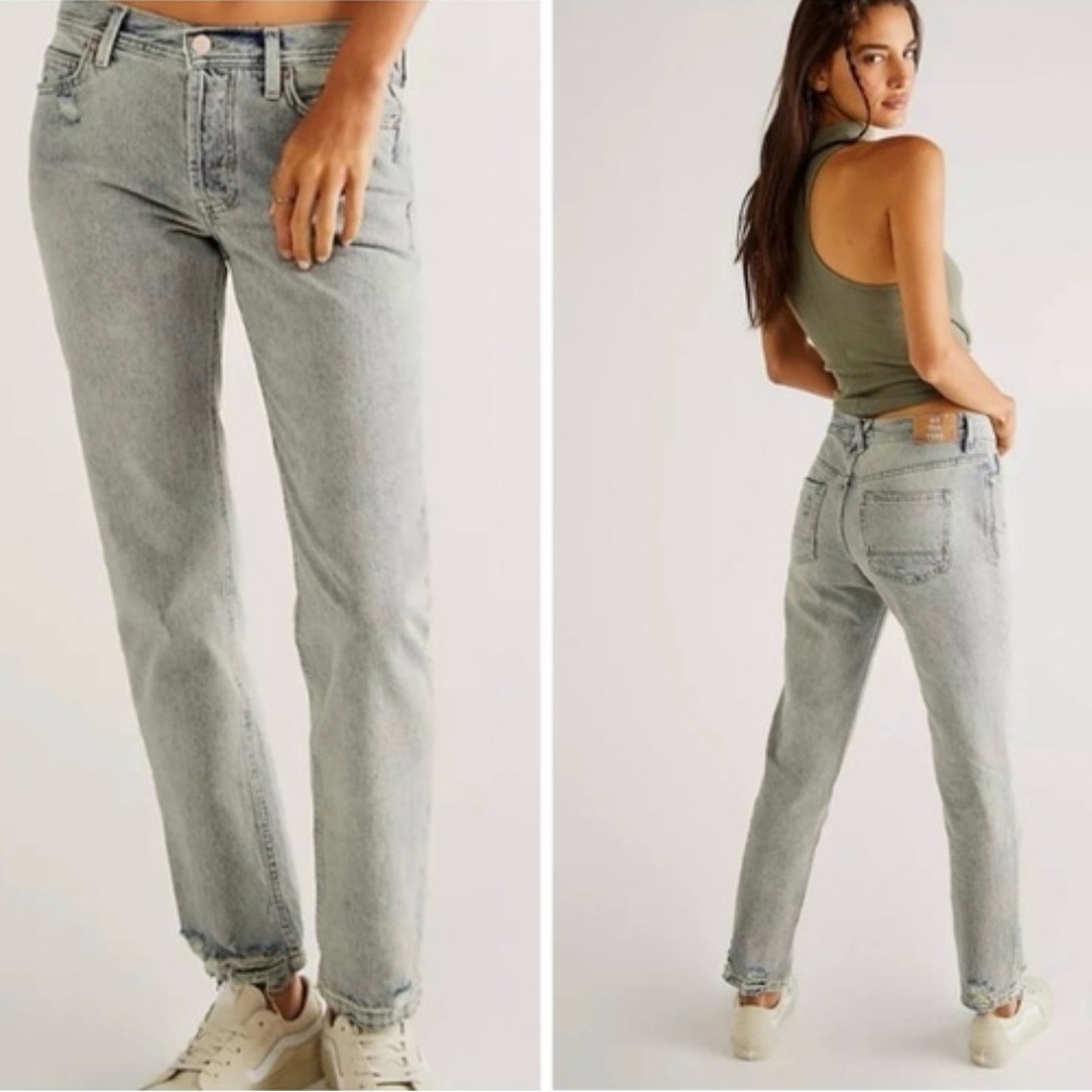 Free People We The Free Washed Legend Mid-Rise Y2K Raw Hem Straight Skinny Jeans